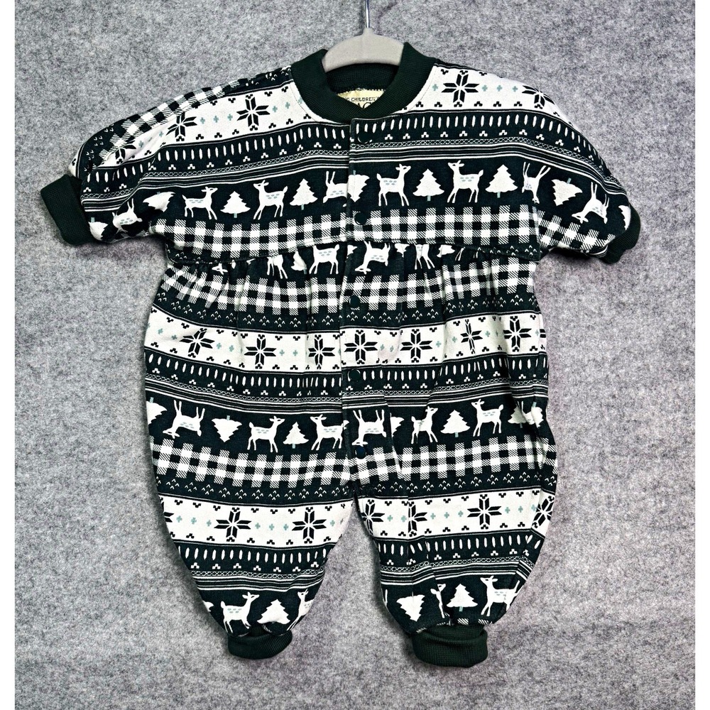 Green/White Reindeer Christmas Footed Fleece Snap Sleeper 3-6 Months